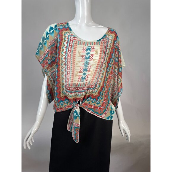 Live and Let Live Sheer Multicolored Tie-Front Top Size M 100% Polyester - Picture 14 of 16